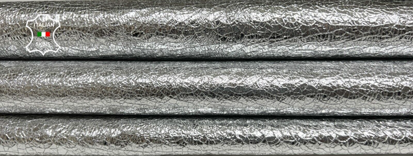 METALLIC SILVER CRACKLED Thin Soft Lambskin Sheep leather hide 7sqf 0.6mm #B5450