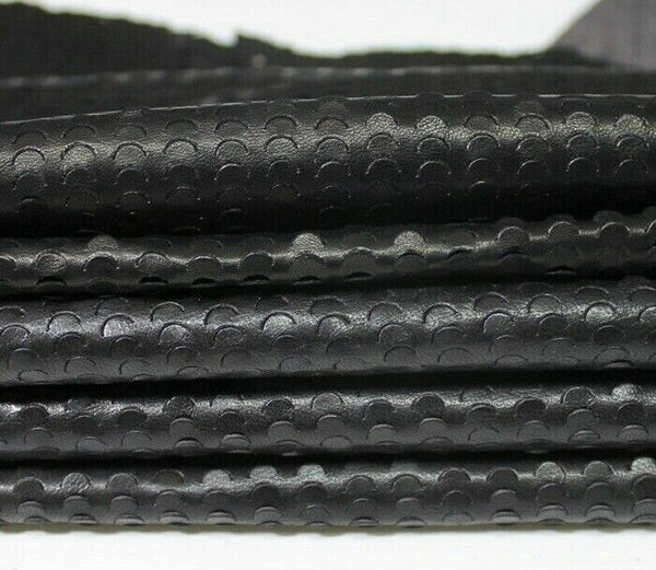 BLACK PERFORATED TEXTURED vegetable tan Lambskin Leather skins 12sf 0.5mm #A5450