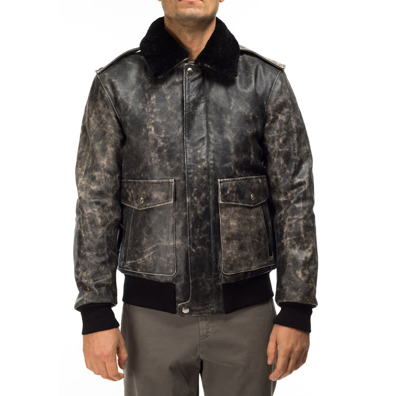 Italian handmade Men genuine lamb leather bomber jacket BLACK VINTAGE S to 2XL