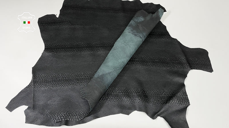 BLACK SNAKE EMBOSSED Italian genuine leather skins 0.5mm to 1.2 mm