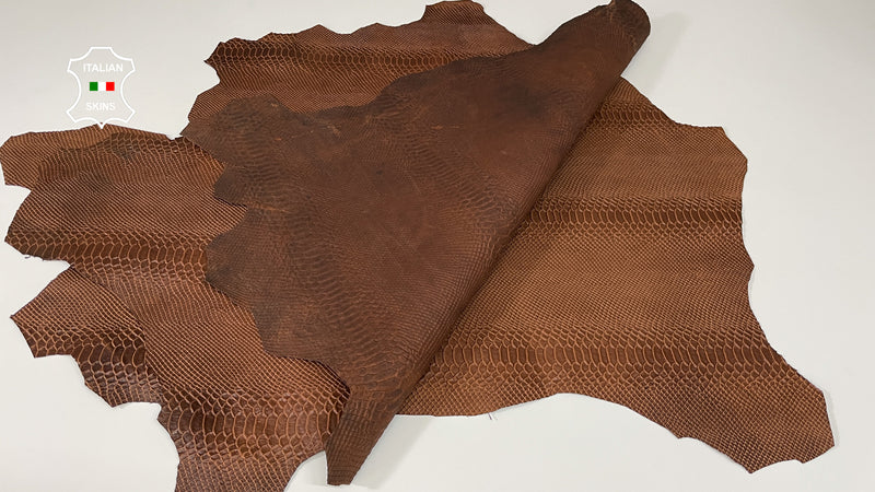 NATURAL BROWN SNAKE EMBOSSED vegetable tan Italian genuine leather skins 0.5mm to 1.2 mm