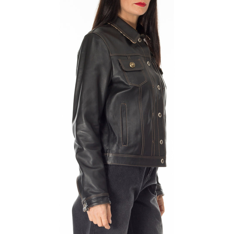 Italian handmade Women genuine black leather jeans style jacket