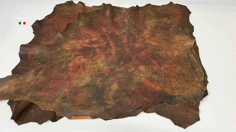 AUTUMN LEAVES vintage distressed Italian Goatskin Goat wholesale leather skins 0.5mm to 1.2 mm