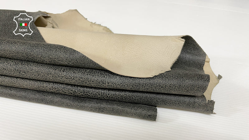 BLACK CRACKLE ON BEIGE stonewash vintage look Italian lambskin lamb sheep wholesale leather skins 0.5mm to 1.2 mm