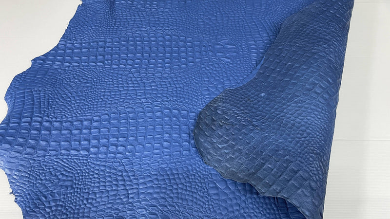 BLUE ALLIGATOR CROCODILE embossed on Lambskin leather skins 0.5mm to 1.2 mm