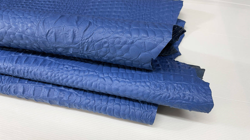 BLUE ALLIGATOR CROCODILE embossed on Lambskin leather skins 0.5mm to 1.2 mm