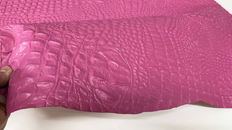 PINK ALLIGATOR CROCODILE embossed on Lambskin leather skins 0.5mm to 1.2 mm