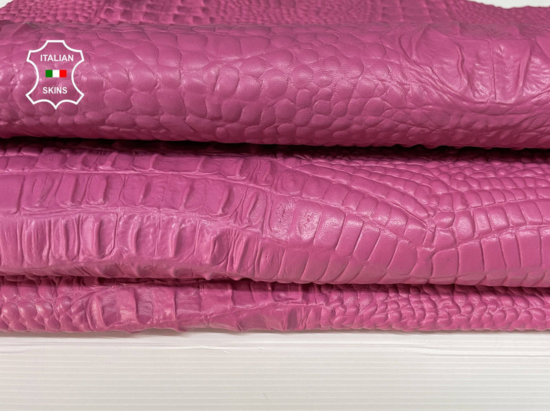 PINK ALLIGATOR CROCODILE embossed on Lambskin leather skins 0.5mm to 1.2 mm