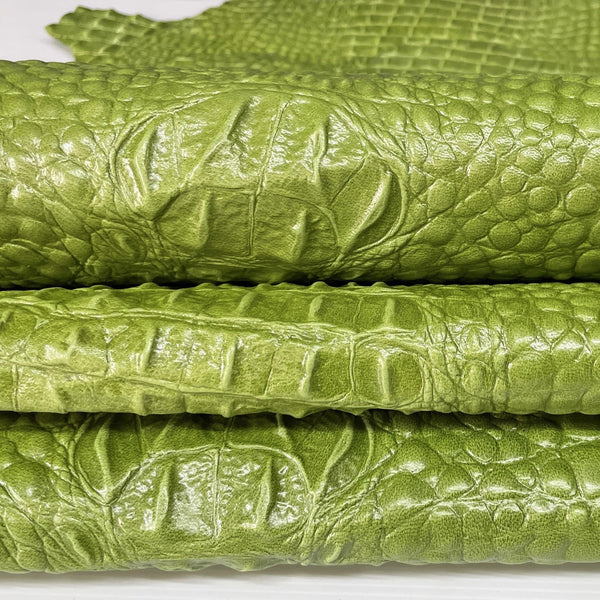 ROLIPEL ITALIANSKINS LIME GREEN ALLIGATOR CROCODILE embossed on Lambskin leather  skins 0.5mm to 1.2 mm