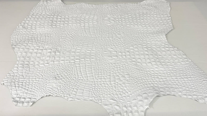 WHITE ALLIGATOR CROCODILE embossed on Lambskin leather skins 0.5mm to 1.2 mm