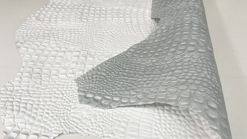 WHITE ALLIGATOR CROCODILE embossed on Lambskin leather skins 0.5mm to 1.2 mm