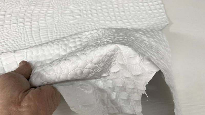 WHITE ALLIGATOR CROCODILE embossed on Lambskin leather skins 0.5mm to 1.2 mm