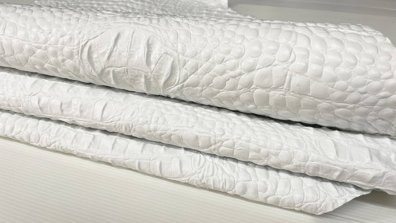 WHITE ALLIGATOR CROCODILE embossed on Lambskin leather skins 0.5mm to 1.2 mm