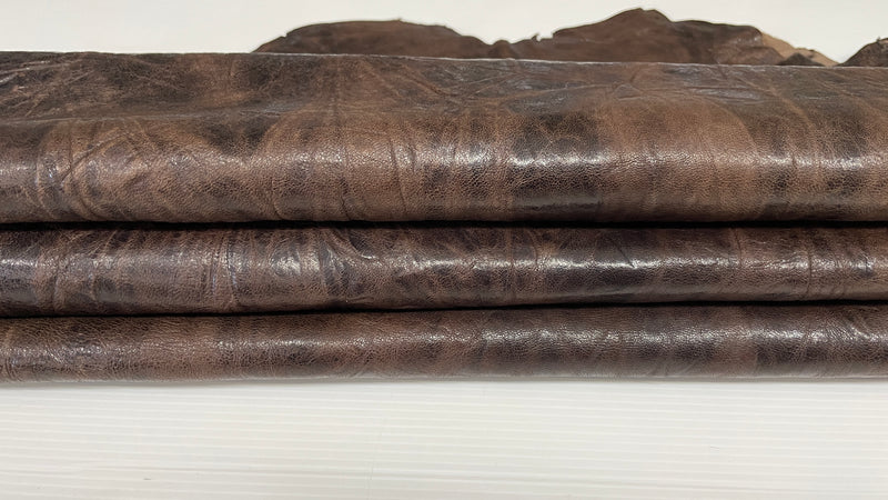 WASHED DARK BROWN WRINKLED ANTIQUED rustic vegetable tan Italian lambskin lamb sheep wholesale leather skins 0.5mm to 1.2 mm