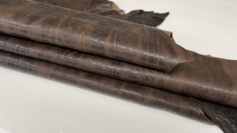 WASHED DARK BROWN WRINKLED ANTIQUED rustic vegetable tan Italian lambskin lamb sheep wholesale leather skins 0.5mm to 1.2 mm