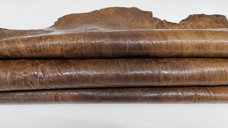 WASHED BROWN WRINKLED ANTIQUED rustic vegetable tan Italian lambskin lamb sheep wholesale leather skins 0.5mm to 1.2 mm