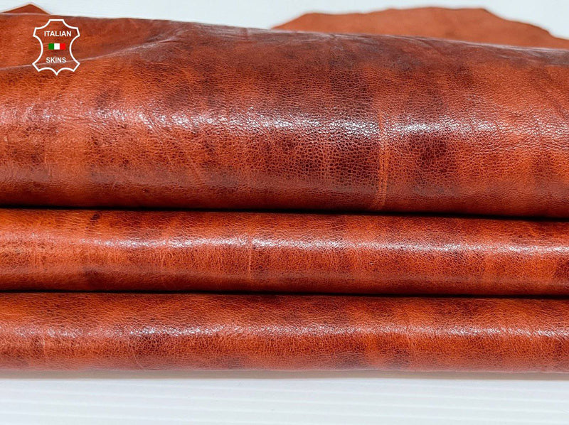 WASHED COGNAC BROWN WRINKLED ANTIQUED rustic vegetable tan Italian lambskin lamb sheep wholesale leather skins 0.5mm to 1.2 mm