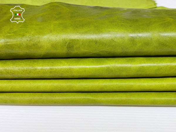 PISTACHIO GREEN ANTIQUED rustic vegetable tan Italian lambskin lamb sheep wholesale leather skins 0.5mm to 1.2 mm