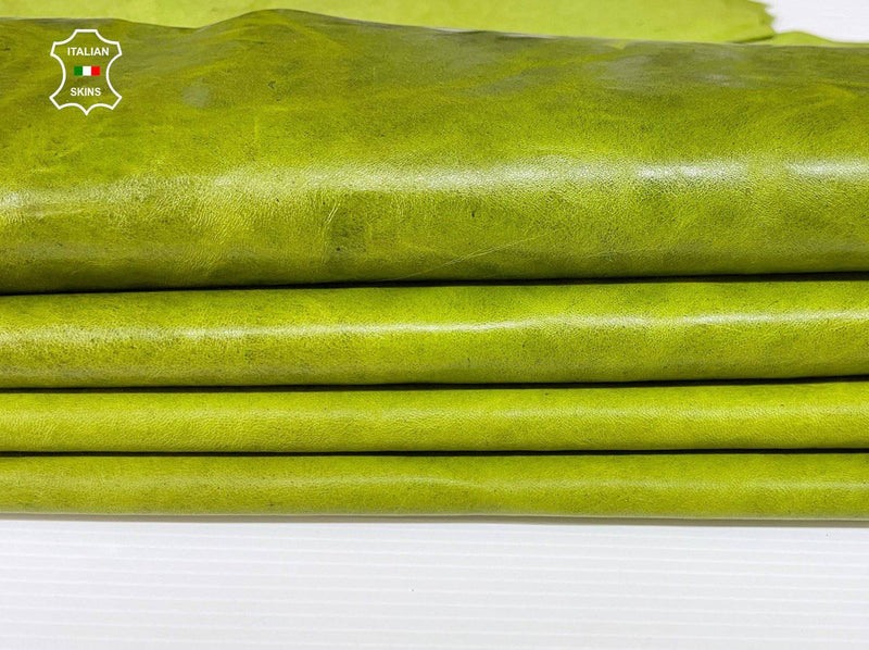 PISTACHIO GREEN ANTIQUED rustic vegetable tan Italian lambskin lamb sheep wholesale leather skins 0.5mm to 1.2 mm