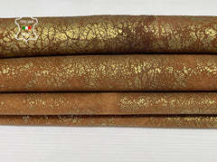 ItalianSkins metallic bronze cracked distressed lambskin leather skin with vintage stonewash finish and textured crackled surface.