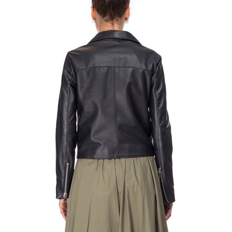 Italian handmade Women genuine lambskin leather biker jacket slim fit black
