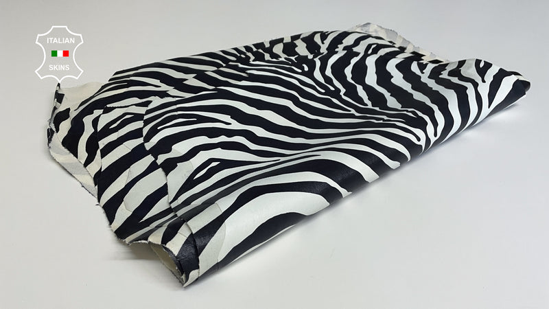 Black & White Zebra Print on Italian genuine STRETCH Lambskin Sheep wholesale leather skins Elastic pants trousers leggings 0.5mm to 1.0 mm