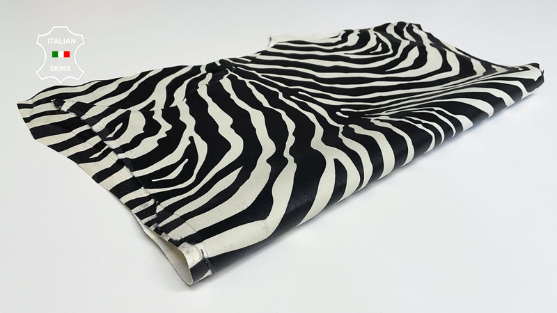 Black & Off White Shiny Zebra Print on genuine STRETCH Lambskin Sheep wholesale leather Elastic pants trousers leggings 0.5mm to 1.0 mm