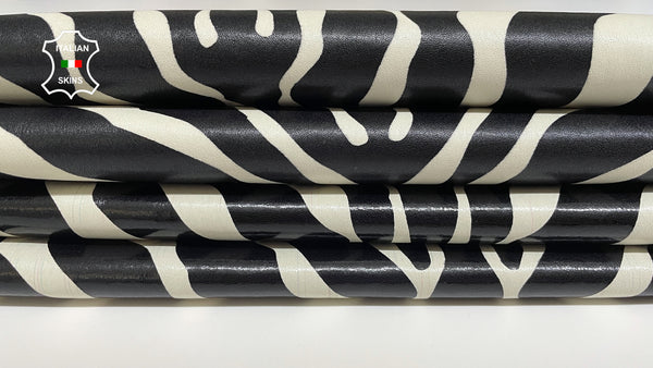 Black & Off White Shiny Zebra Print on genuine STRETCH Lambskin Sheep wholesale leather Elastic pants trousers leggings 0.5mm to 1.0 mm