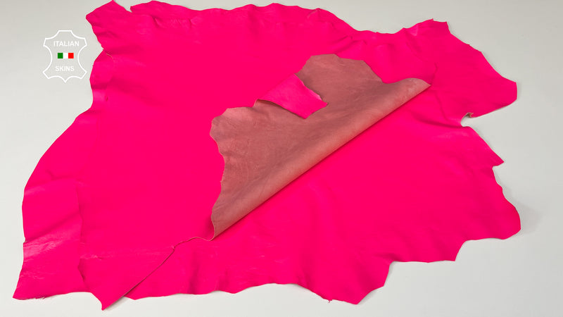 NEON BONBON PINK fluorescent smooth Italian genuine Lambskin Lamb Sheep leather skins hides 0.5mm to 1.2mm