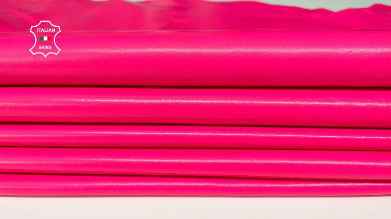 NEON BONBON PINK fluorescent smooth Italian genuine Lambskin Lamb Sheep leather skins hides 0.5mm to 1.2mm