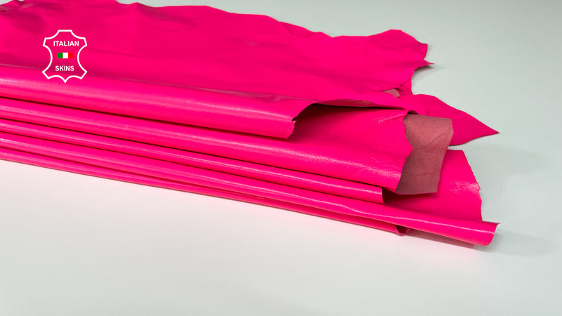 NEON BONBON PINK fluorescent smooth Italian genuine Lambskin Lamb Sheep leather skins hides 0.5mm to 1.2mm