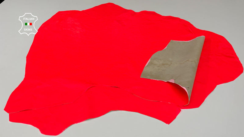 NEON CORAL RED patent crinkled shiny Italian genuine Lambskin Lamb Sheep leather skins hides 0.5mm to 1.2mm