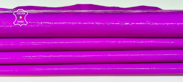 ELECTRIC PURPLE patent crinkled shiny Italian genuine Lambskin Lamb Sheep leather skins hides 0.5mm to 1.2mm