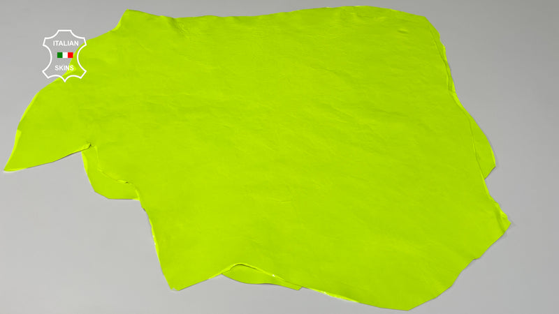 NEON YELLOW FLUORESCENT patent crinkled shiny Italian genuine Lambskin Lamb Sheep leather skins hides 0.5mm to 1.2mm