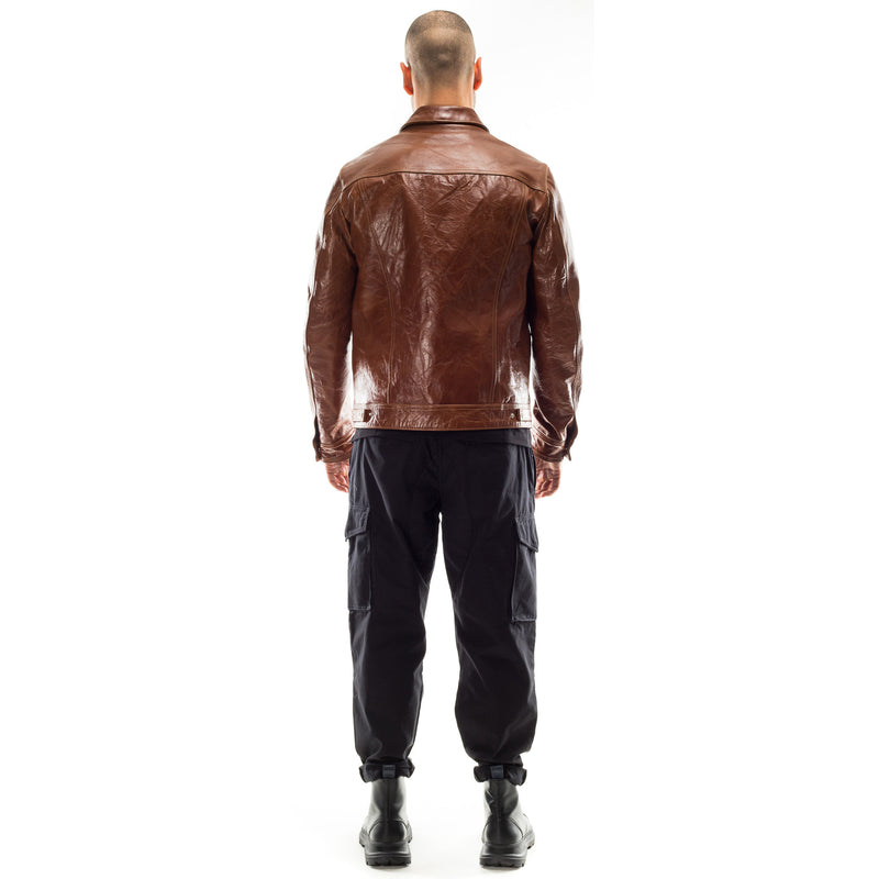 Italian handmade Men lambskin genuine leather jacket brown antiqued S to 2XL