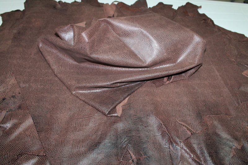 Lambskin leather skin hide skins hides REPTILE PRINT ON VINTAGE BROWN 4sqf