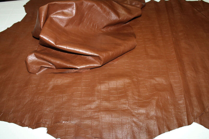 Lambskin leather skin skins hide hides RUST BROWN CROCODILE EMBOSSED 5sqf