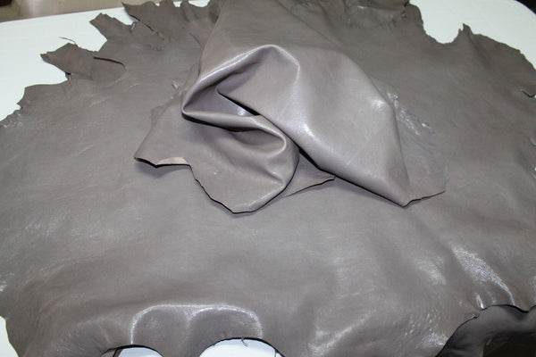 Goatskin thick leather skin skins hide SHINY WASHED TAUPE 6sqf