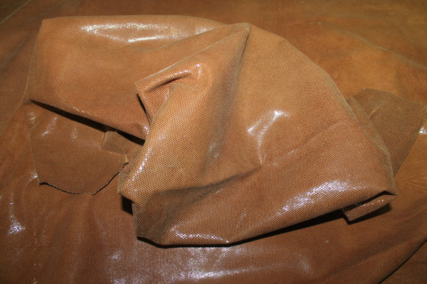 Lambskin leather hide skin skins VTG CAMEL SHINY LAMé 6+sqf