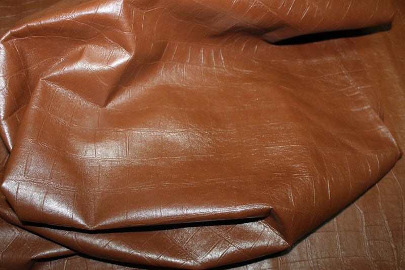 Lambskin leather skin skins hide hides RUST BROWN CROCODILE EMBOSSED 5sqf