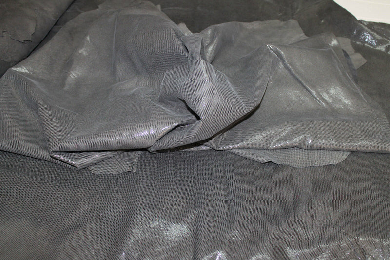 Lambskin soft leather hide skin hides skins TAUPE GREY LAMé DISTRESSED 5sqf