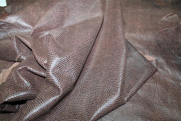 Lambskin leather skin hide skins hides REPTILE PRINT ON VINTAGE BROWN 4sqf