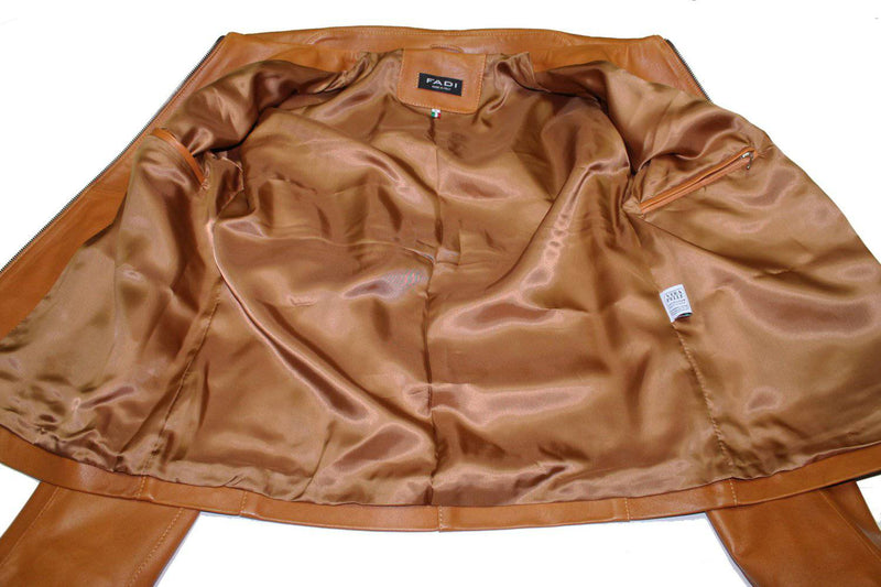 Italian handmade Men genuine lambskin leather jacket slim fit color Tan