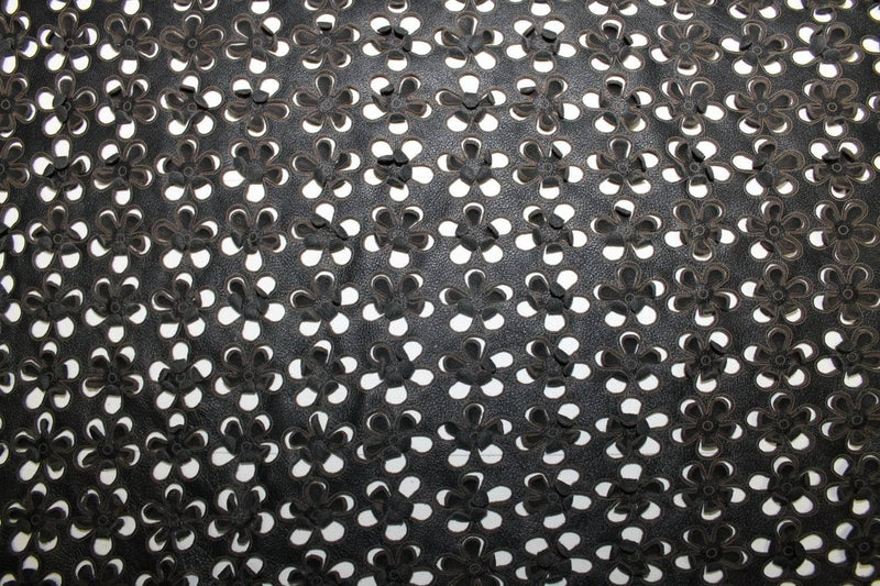 Italian lambskin leather 12 skins hides Margherita 3D FLOWERS LASER engraved on washed BLACK 80-90sqf