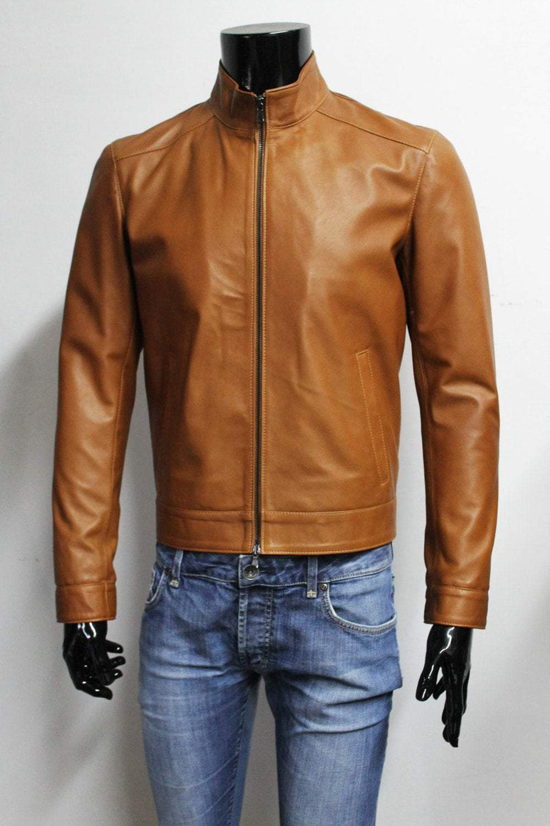 Italian handmade Men genuine lambskin leather jacket color Natural Tan