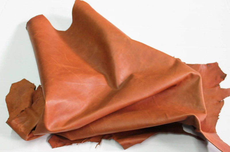 Italian Goatskin leather 12 skins hides  vintage vegetable tanned BRANDY COGNAC TAN  80-90sqf