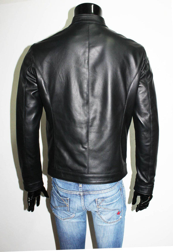 Italian handmade Fantastic slim fit Men soft genuine lambskin leather jacket color Black
