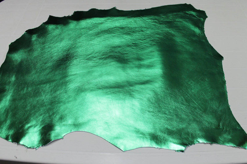 METALLIC EMERALD GREEN Italian lambskin lamb sheep leather material for sewing 12 skins hides 80-90sqf0.7mm