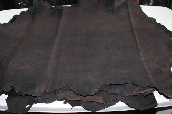 Italian Thick Goatskin leather 12 skins hides Vegetable tanned RUSTIC ANTIQUED dark Brown 80-90sqf