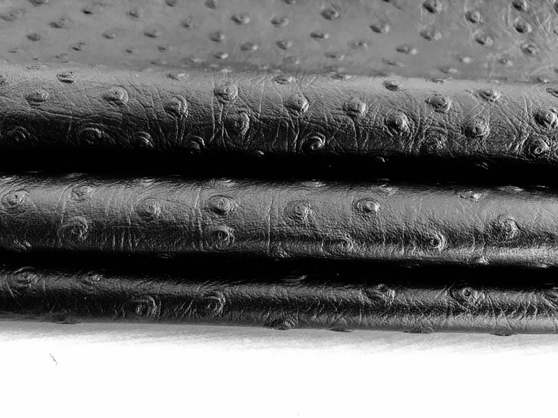 Italian lambskin leather 12 skins hides OSTRICH EMBOSSED on BLACK 80-90sqf